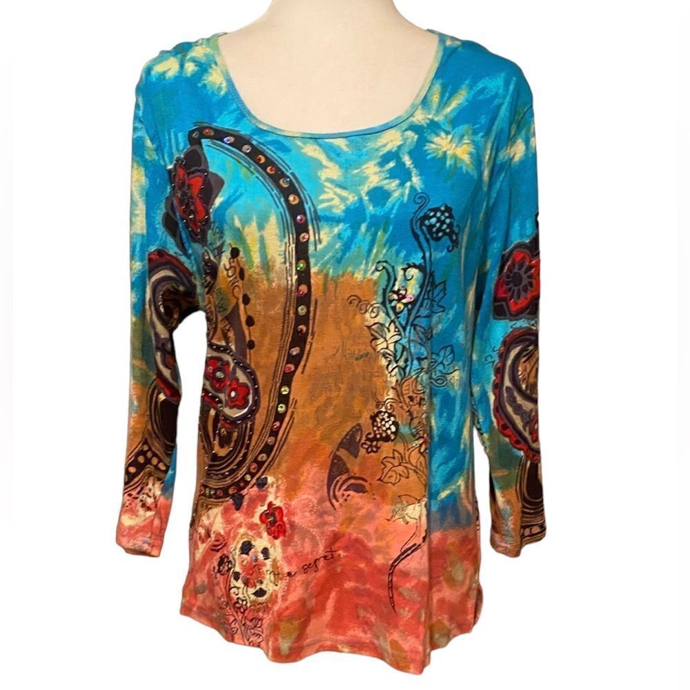 Jane Ashley 3/4 Length Sleeves Rhinestones Plus Size 1X